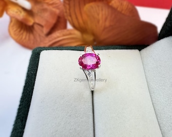 Pink Sapphire Sterling Silver Ring: Handmade September Birthstone