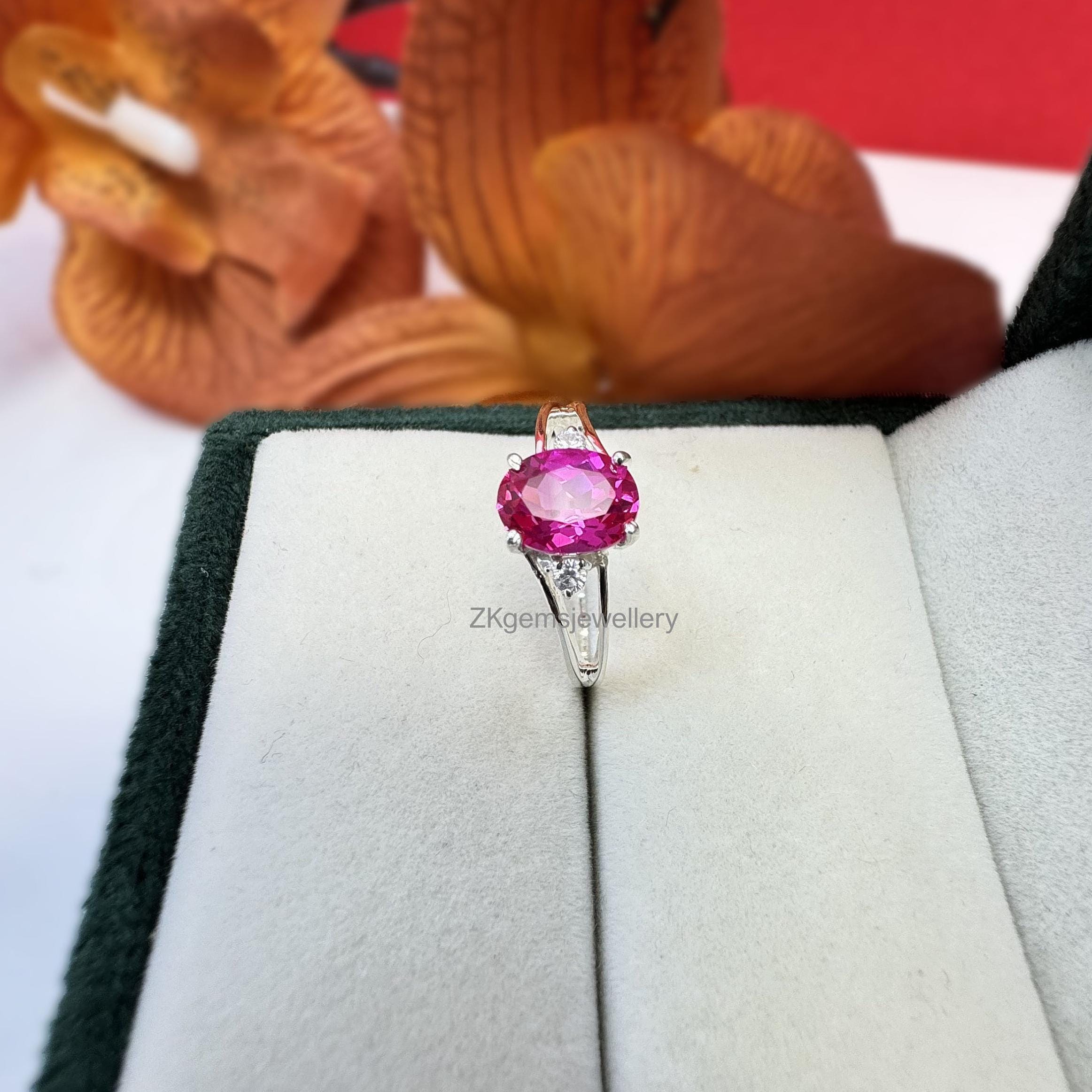 Bague En Argent 850 Avec Saphir Rose - Taille 53 - Neuf Avec écrin