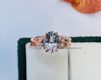 Handmade Blue Aquamarine Sterling Silver Ring, Oval Gemstone, March Birthstone, Rose Gold Plated