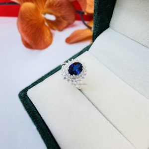Blue Sapphire Ring, Halo Ring, September Birthstone, 925 Sterling Silver, Oval Cut Sapphire, Anniversary Ring, Engagement Ring, Gift For Her