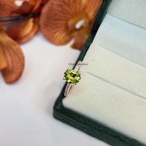 Natural Peridot Ring: Rose Gold Plated Sterling Silver, August Birthstone