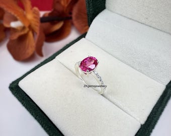Pink Sapphire Ring: Sterling Silver Bridal Jewelry, September Birthstone