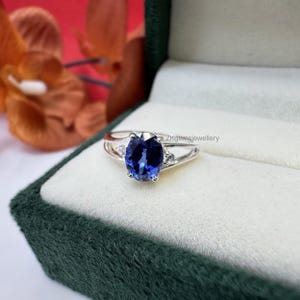 Blue Sapphire Ring: Sterling Silver, September Birthstone, Oval Cut