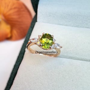 Oval Peridot Ring: Rose Gold 925 Sterling Silver August Birthstone