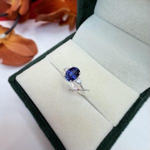 Oval Blue Sapphire Ring: Sterling Silver, Zirconia Accents