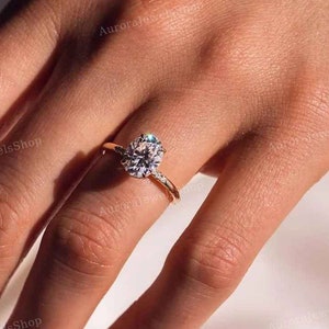 1ct oval cut Certified Lab Diamond Engagement Ring, Hidden Halo Diamond Ring, 14K Gold Anniversary Gift Ring For Her