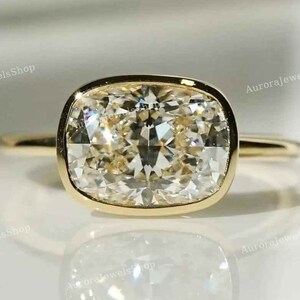 2 CT Cushion Cut Solitaire Engagement Ring, Bezel Set Certified CVD Diamond Wedding Ring F/VS1