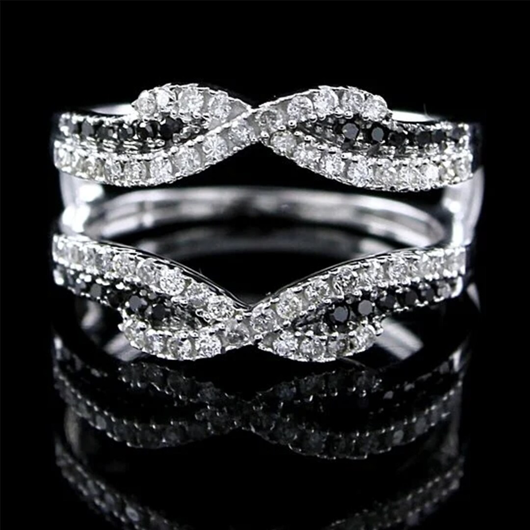 Ring Enhancer, 2.0 Ct Black and White Round Cut Solitaire Diamond Engagement Enhancer Ring, 925