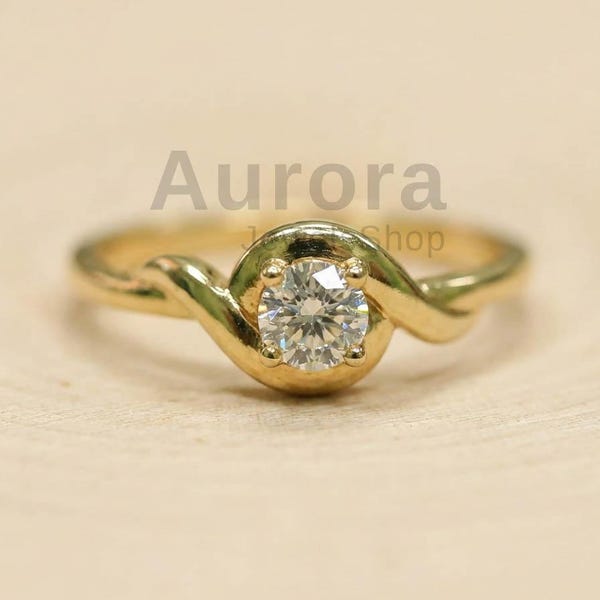 0.70 CT Round Moissanite Engagement Ring Bezel Set Twist Band Solitaire Ring 925 Silver