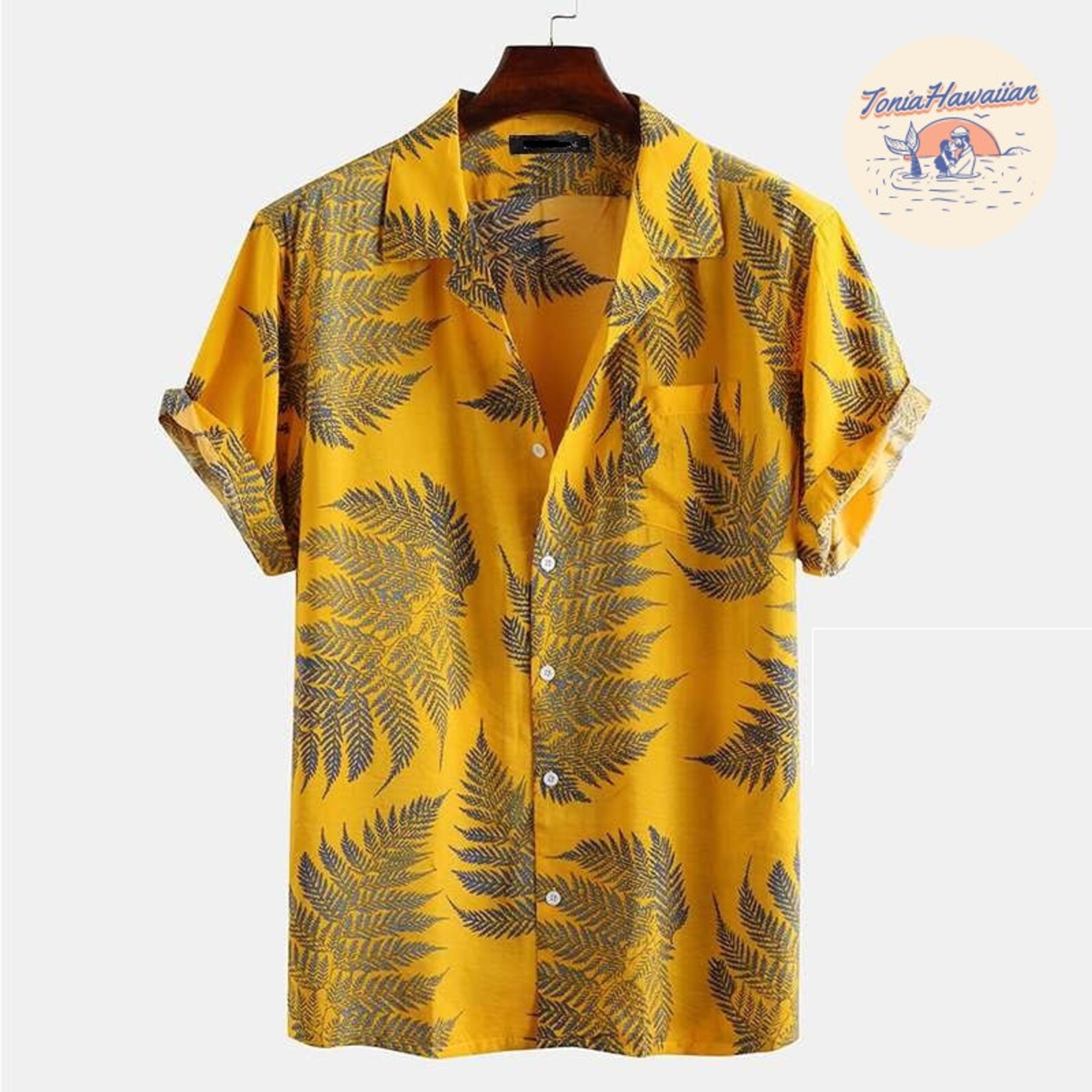 Yellow Hawaiian Shirt Men's Short Sleeve Lapel Printed Etsy