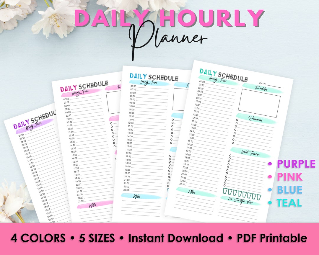 DAILY & Hourly Happy Planner PDF Printable 5 Sizes and 4 Colors Classic ...
