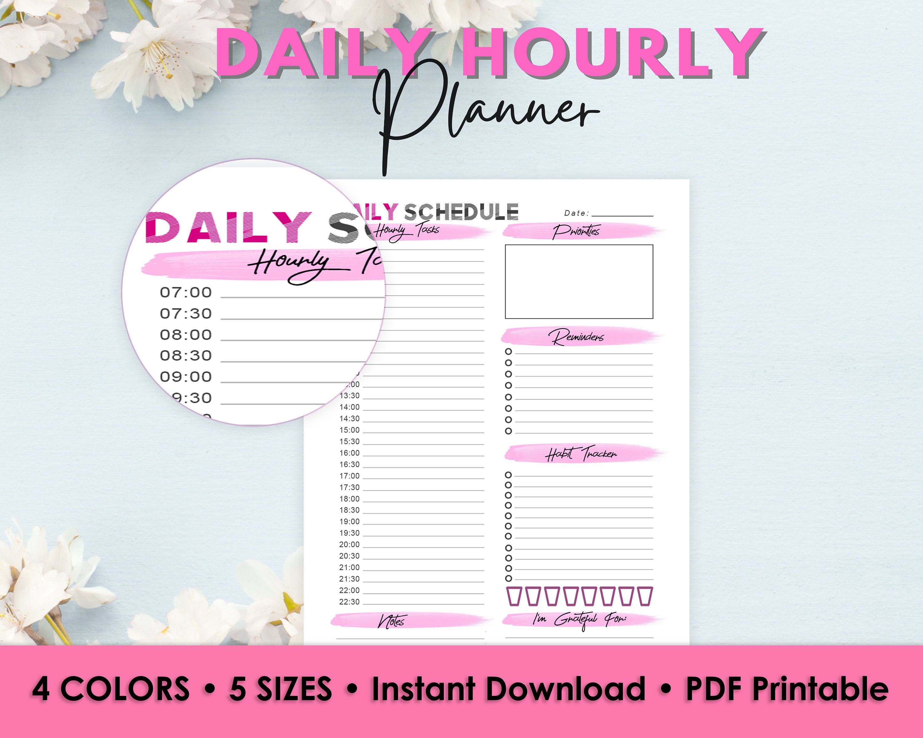 DAILY & Hourly Happy Planner PDF Printable 5 Sizes and 4 Colors Classic ...