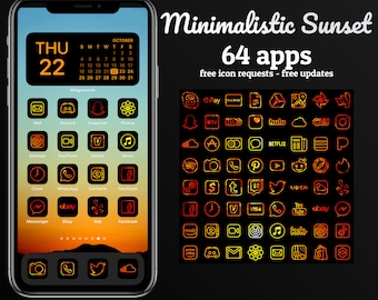 iOS 14 Icons Sunset Pack | Black Icons | Minimalist Sunrise and Sunset Icons | Aesthetic Theme |  Home Screen Icons Iphone Customization