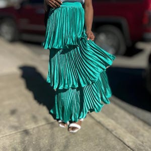 Green Pleated three tiered skirt