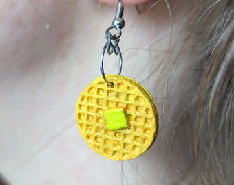 Handmade Waffle Earrings: Whimsical Food Jewelry