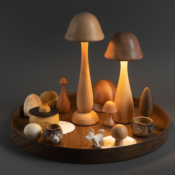 Wiederaufladbare Pilzlampe aus Holz, Wald, Natur, Einzigartig, Geschenk für Mutter, Geschenke für Sie | Pilzdekor Ästhetik