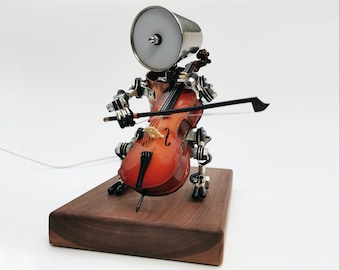 Cello player table lamp|Steampunk Robot lamp|Cello Player Gift|Gift for music lovers|Musical Instruments|USB lamp