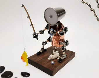 Robot de pêche Steampunk lampe de table / lampe de bureau pêcheur / cadeau pour les amateurs de pêche