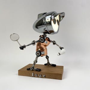 Personalized Badminton Player Lamp - Unique Metal Robot Design, Personalized Gift for Badminton Lover, Badminton Decor Accent Light