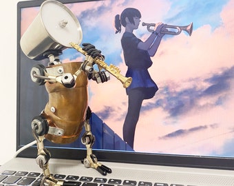 Clarinet player lamp|Steampunk robot playing clarinet|Music Robot lamp|Music Room Decor