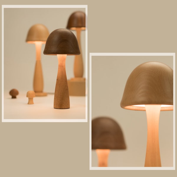 Mushroom lamp|Mushroom decor|Wooden desk lamp|Murano decor light|Office decor for women|USB Lamp