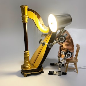 Harp Player Lamp|Harpist desk lamp|Steampunk Robot  Lamp|Music Studio Decor|Musician Gift For Harpist