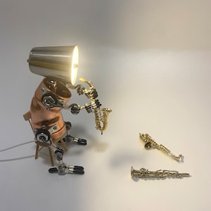 Saxophone lamp|Sax player table lamp|Steampunk Robot desk lamp|Gift for music lovers|Musical Instruments lamp|Desk decor|USB lamp