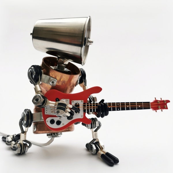 Bass Guitar Player table lamp|Electric bassist desk lamp|Steampunk Robot  Lamp|Music Studio Decor|Gifts for bass player