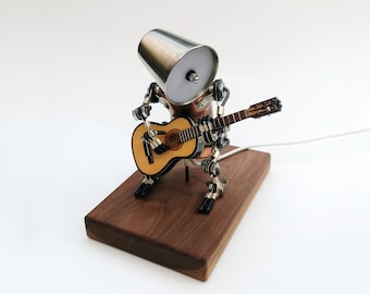 Guitar lamp|Guitar Player table lamp|Steampunk Robot desk lamp|Music lamp|Gifts for guitar lovers|Gift for music lovers|Gift for Guitarist