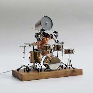 Drummer lamp|Playing Drums Lamp|Steampunk Robot Lamp|Personalized Gifts for Musicians Drummers Men Boy Girls