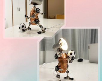 Lampe de joueur de football| Lampe de footballeur| Lampe robot steampunk| décor de bureau| Robots personnalisables