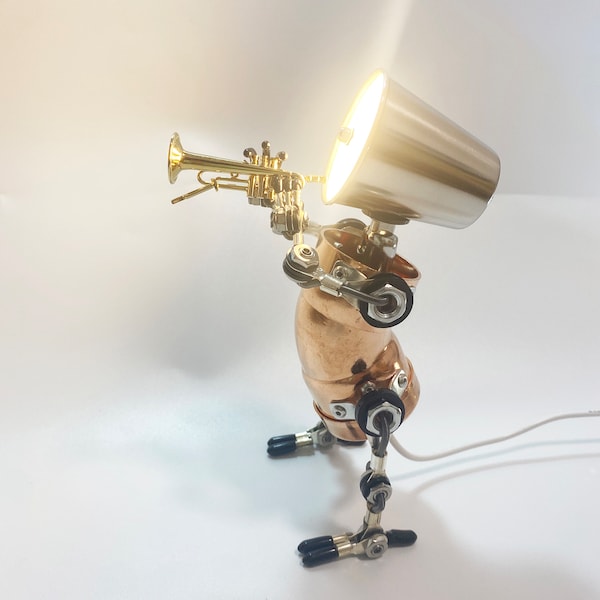 Trumpet Player table lamp|Steampunk Robot desk lamp|Jazz Band Trumpeter night light lamp|Gift for music lovers|USB lamp