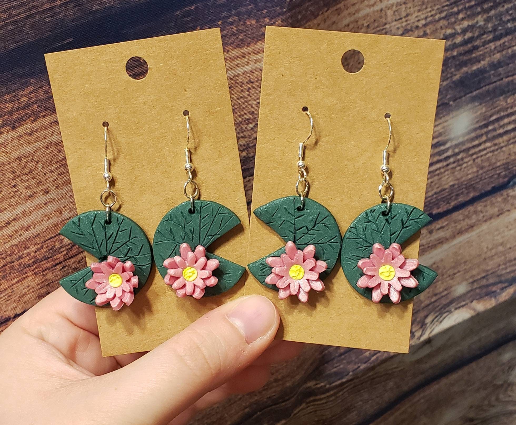 Lily Pad And Lotus Flower Clay Earrings Clip On Studs And Etsy
