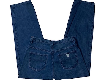 Guess Jeans Vintage 90s USA made Dark Wash Blue Denim Button Fly Pants Hip Hop Grunge Streetwear 33x31