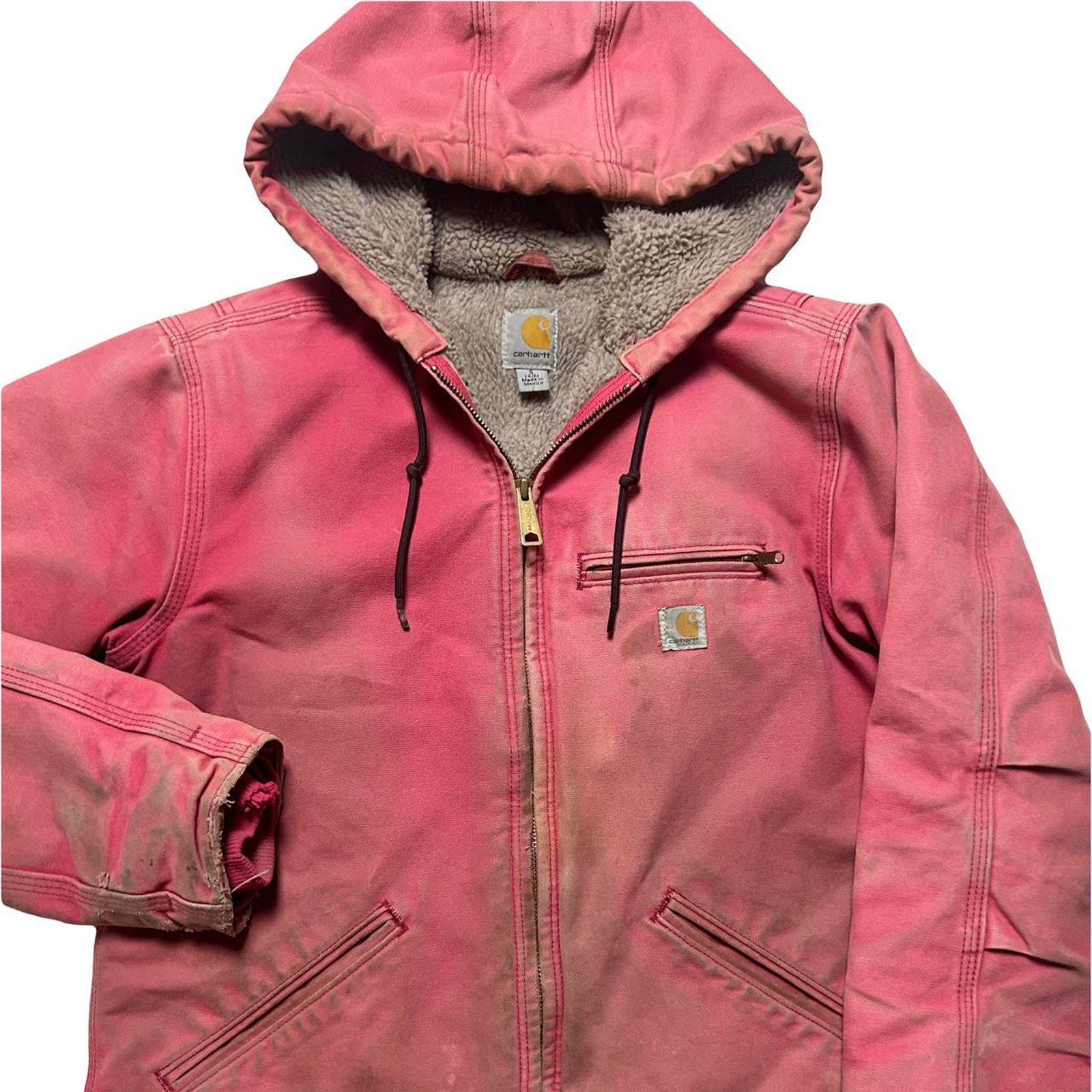 Carhartt WJ141 RARE Pink Canvas Fleece Hooded Chore Coat Barn
