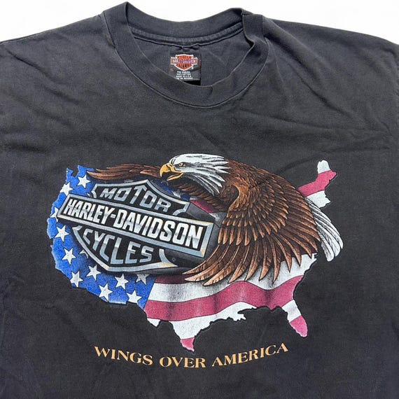 Harley Davidson Eagle 90s Wings Over America T-shirt Biker Tee USA