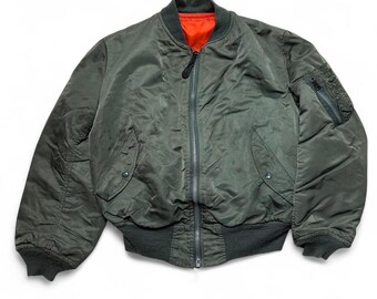 1970s MA-1 Green Nylon Bomber Jacket W/ Patches | Medium / Large