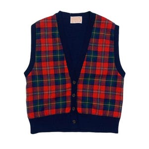 Pendleton Vintage 80-tals tillverkad i USA, ulltartanpläd, stickad kofta, tröja, väst, medelstor