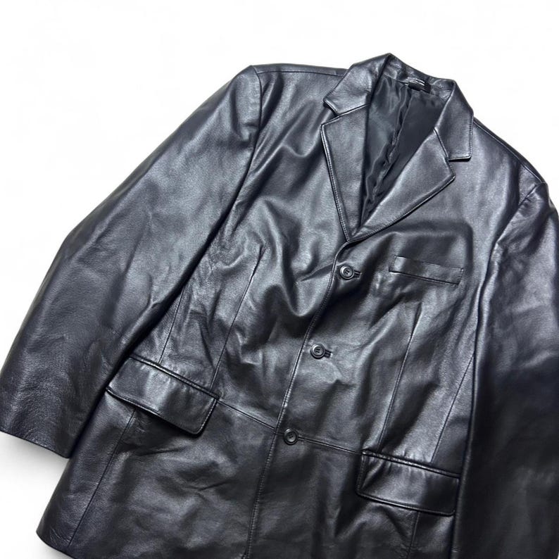 Stafford 90s Vintage Schwarz Leder Sport Mantel Blazer 42L Bild 4