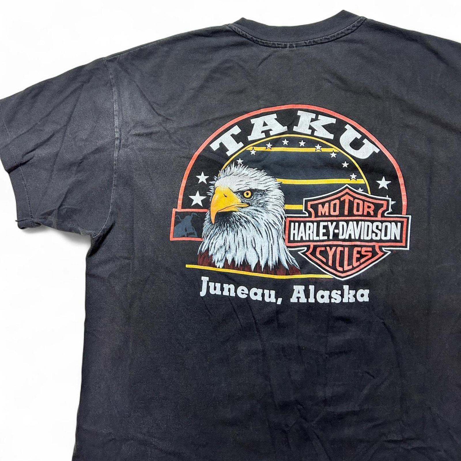 90s ハーレーダビッドソン イーグル ゴーグル Tシャツ USA製 黒 L ハーレーダビッドソン イーグル 90年代 ウィングス・オーバー