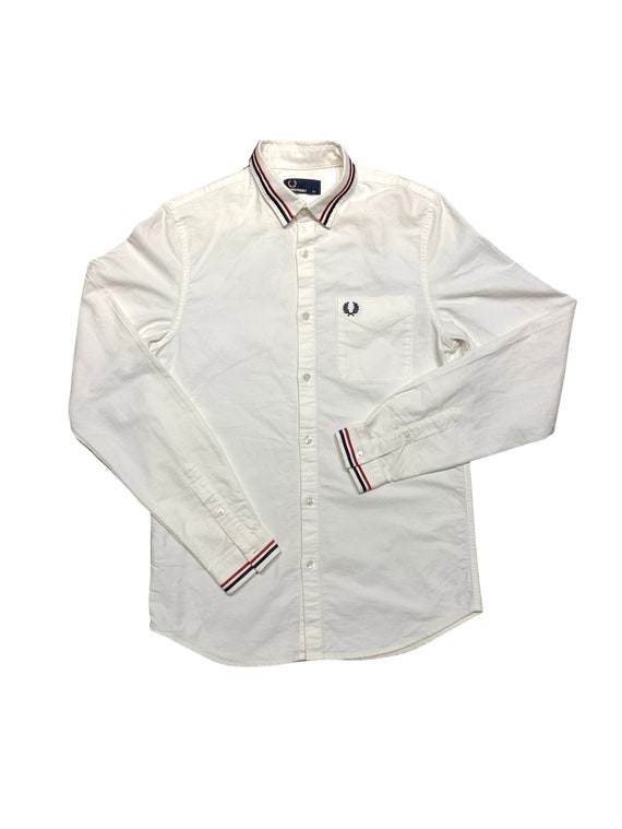 Fred Perry White Long Sleeve Red Blue Twin Tipped Button Shirt Mens XS Etsy
