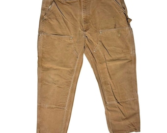 Pantalones de carpintero Carhartt B01BRN de lona de pato con doble rodilla, fabricados en EE. UU., VTG, 40 x 29