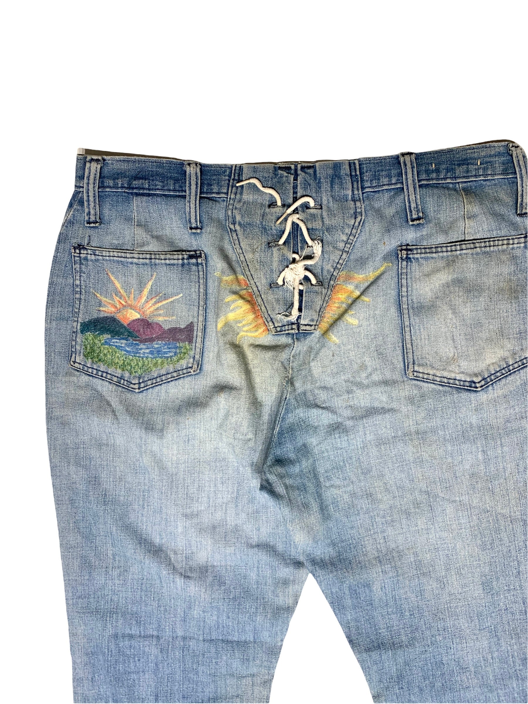 Anvil Brand Vintage 60s Patched Hippie Jeans Bell Bottoms