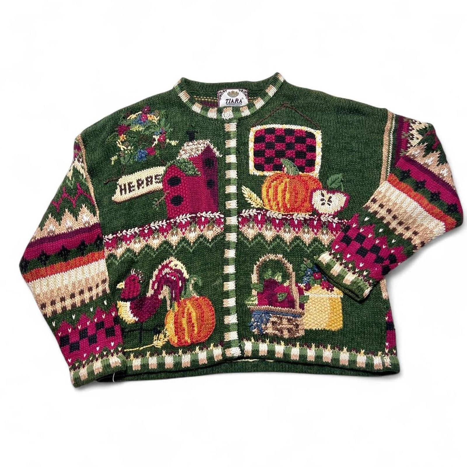 Tiara International Y2k Vintage Autumn Harvest Knit Chicken