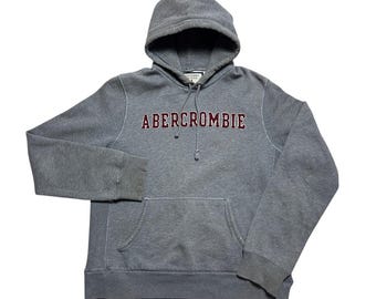 Abercrombie & Fitch vintage - Sweat à capuche gris patched Spellout de l'an 2000 - Moyenne