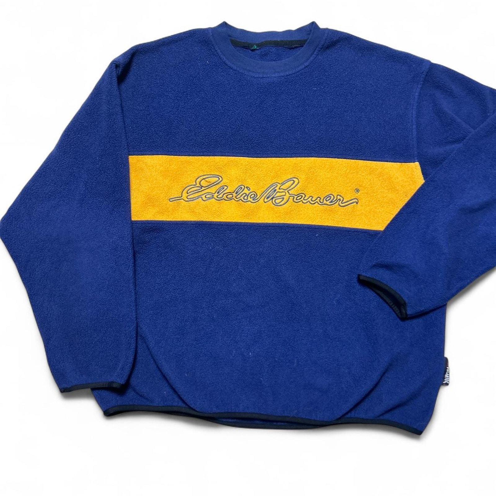 Eddie Bauer 90s Vintage EBTEK Blue Yellow Polartec Fleece Pullover 