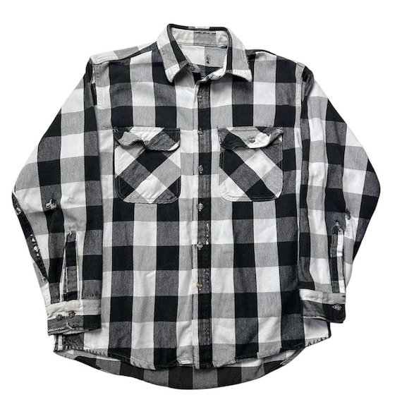 True VTG 1940s 50s Black White Plaid Sanforized Flannel Cotton