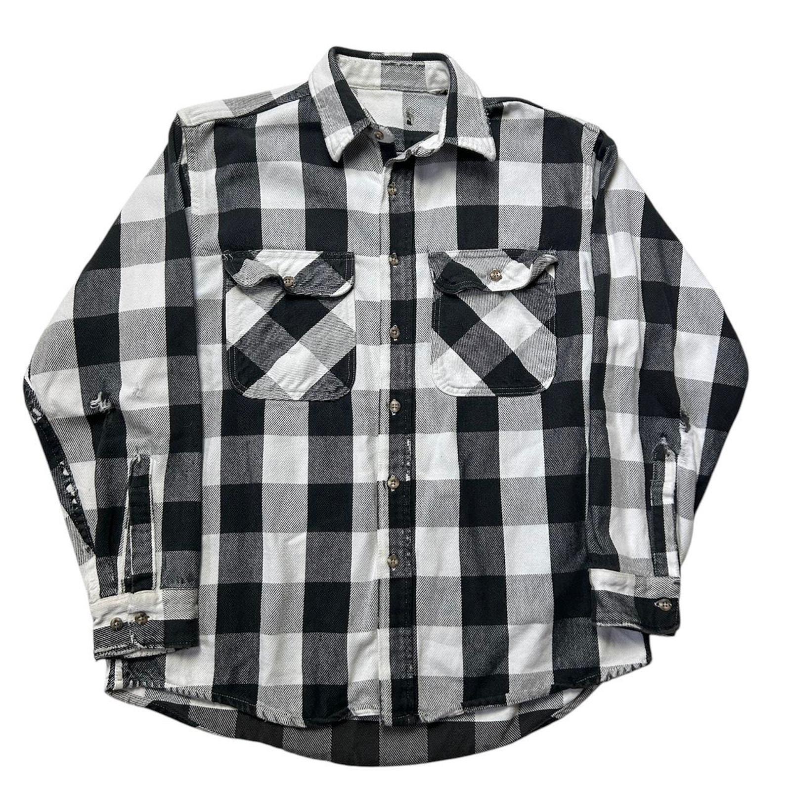 True VTG 1940s 50s Black White Plaid Sanforized Flannel Cotton