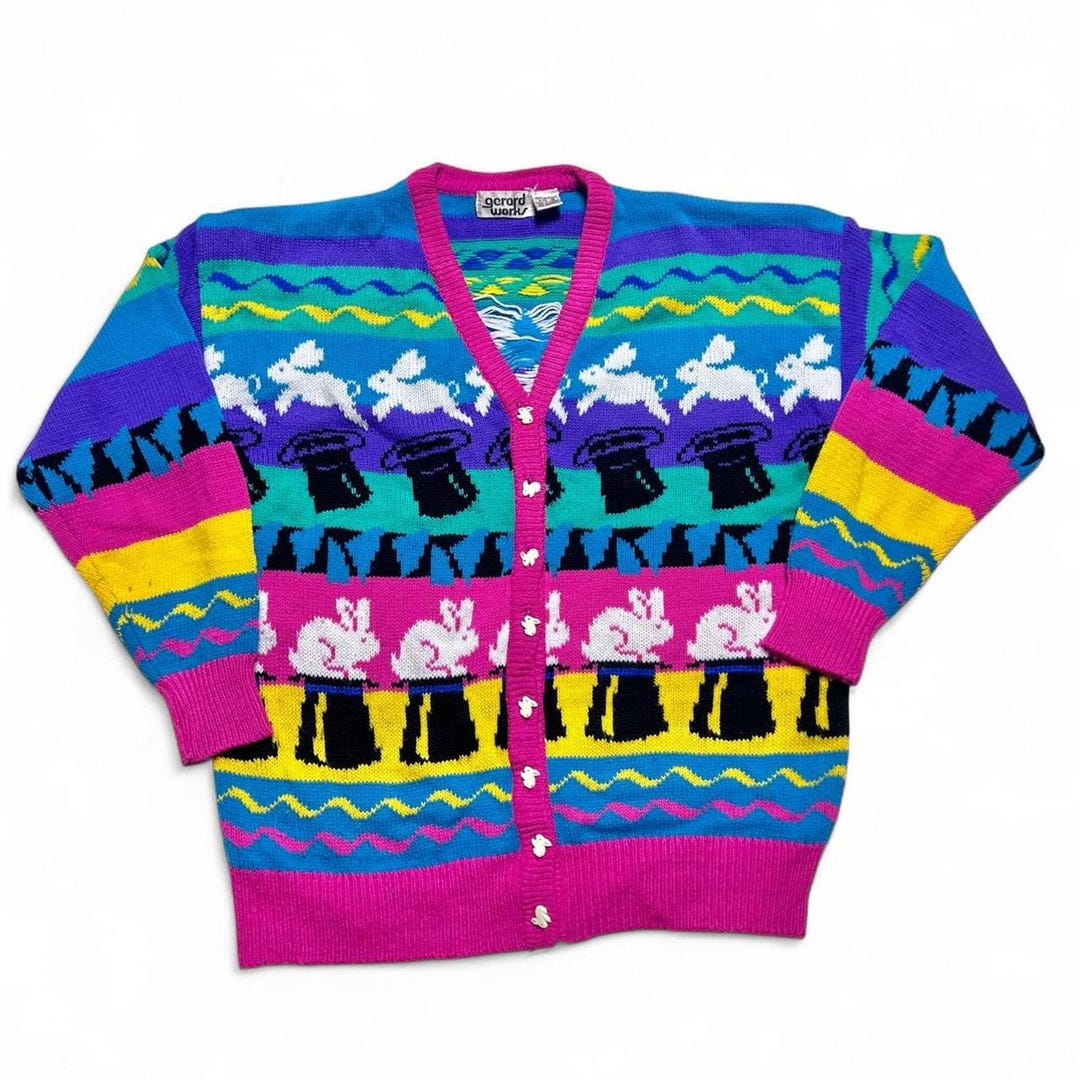 Gerard Works 80s Vintage Magician Magic Rabbit Sweater Cardigan