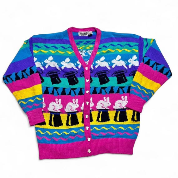 Gerard Works 80s Vintage Magician Magic Rabbit Sweater Cardigan